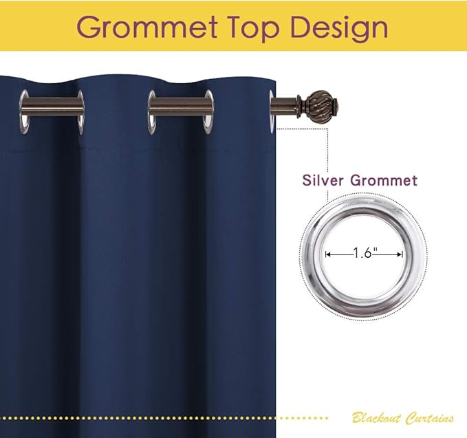 NICETOWN Blackout Curtain Panels, Window Treatment Energy Saving Thermal Insulated Solid Grommet Blackout Drapes/Draperies (Navy, 1 Pair, 60 by 84-inch)