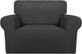 PureFit Super Stretch Sofa Slipcover – Spandex Non Slip Soft Couch Sofa Cover, Washable Furniture Protector with Non Skid Foam and Elastic Bottom for Kids, Pets (Oversized, Dark Gray)