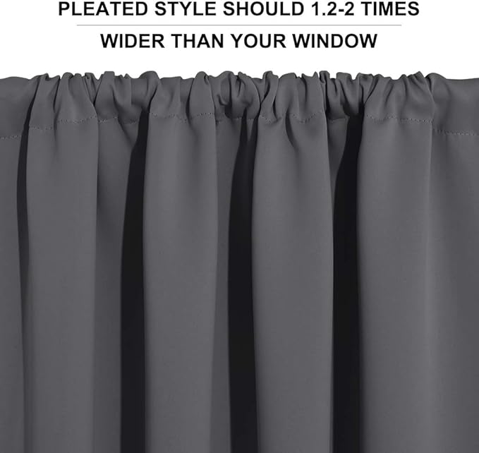 RYB HOME Short Blackout Curtains for Small Window, Sunmmer Heat Light Blocking Privacy Protection Curtains for Sunroom Laundry Room Stair Window, Width 52 by Length 36, Grey, Set of 2