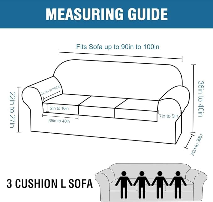 H.VERSAILTEX 4 Piece Stretch Sofa Covers for 3 Cushion Couch Covers for Living Room Furniture Slipcovers (Base Cover Plus 3 Seat Cushion Covers) Thicker Jacquard Fabric (Large Sofa, Caramel)