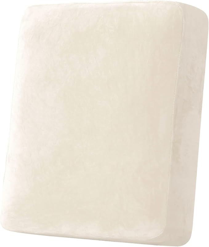 H.VERSAILTEX Velvet Stretch Couch Cushion Cover Plush Cushion Slipcover for Chair Cushion Furniture Protector Seat Cushion Sofa Cover (1 Piece Armchair Cushion Covers, Cream)