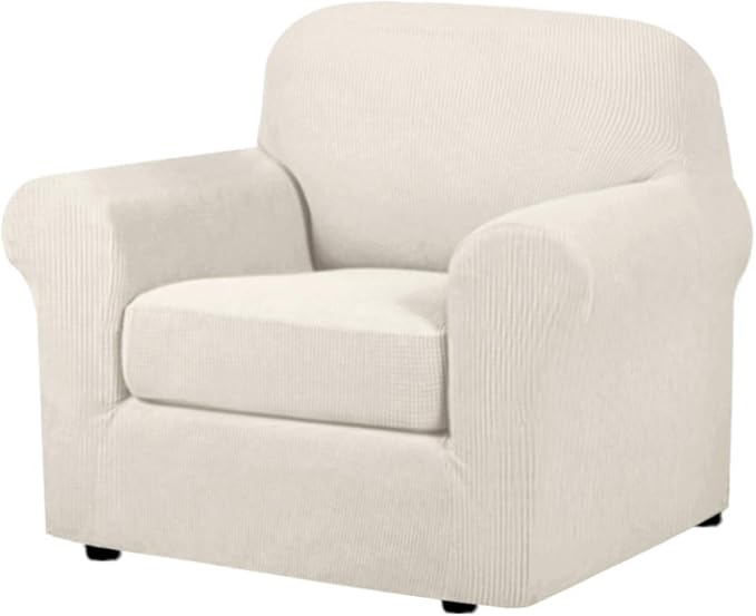 H.VERSAILTEX 2-Pieces Armchair Cover Chair Slipcovers with Arms Furniture Protector Cover Fit Width Up to 47 Inch, Jacquard Spandex Polyester Couch Covers Armchair Slipcover - Ivory, Chair