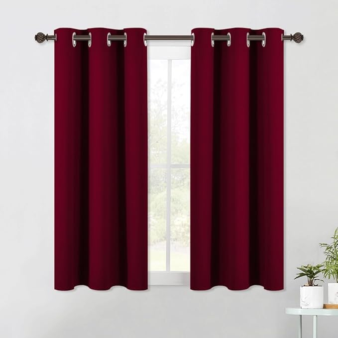 NICETOWN Modern Blackout Curtains Noise Reducing, Wine Red, 2 Panels, W42 x L54, Thermal Insulated and Privacy Room Darkening Drape Panels for Boy's Guest Room Door Small Short Window