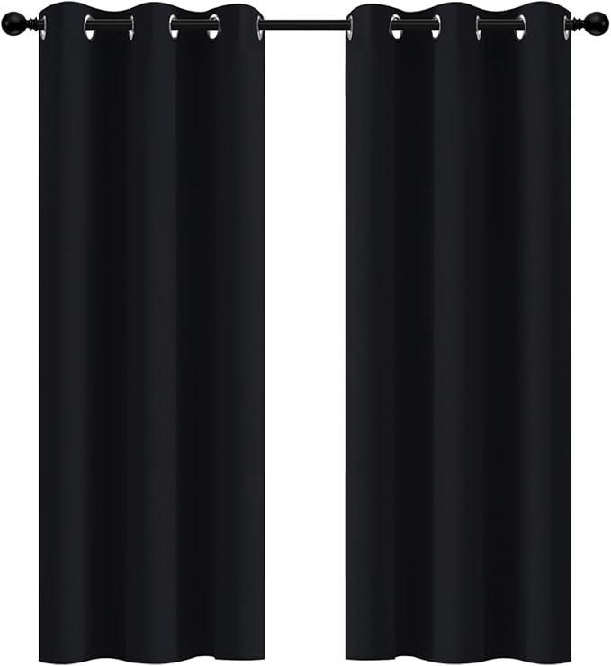 Yakamok 72 Inch Long Blackout Curtains for Bedroom, Thermal Insulated Room Darkening Black Curtains, Light Blocking Blackout Drapes for Living Room- 2 Panels, 42 Inch Width