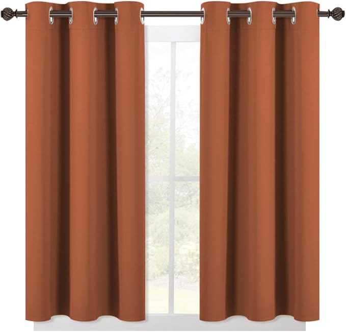 NICETOWN Burnt Orange Modern Blackout Curtains for Small Window, Thermal Insulated and Privacy Room Darkening Drape Panels for Boy's Guest Room Door Short Window (2 Panels, W42 x L45 -Inch)