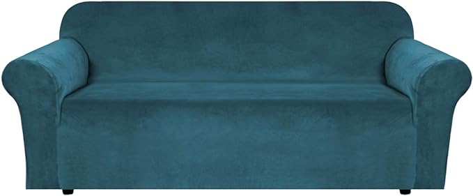 H.VERSAILTEX Stretch Velvet Sofa Covers for 3 Cushion Couch Covers Sofa Slipcovers Furniture Protector Soft with Non Slip Elastic Bottom, Crafted from Thick Comfy Rich Velour (Sofa 72'-90', Deep Teal)