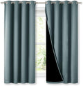 NICETOWN Extra Long Truly Blackout Drapes for Hall and Villa, 46-inch Width Each Panel, 45-inch Length, Greyish Blue, 2 Pieces, 100% Blackout Window Curtains with Black Lined for Night Shift Worker