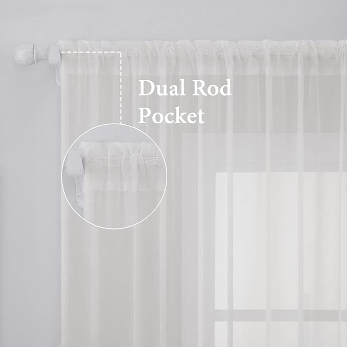 MIULEE 2 Panels Solid Color Sheer Window Curtains Elegant Window Voile Panels/Drapes/Treatment for Bedroom Living Room (54X90 Inches Ivory)