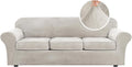 H.VERSAILTEX Velvet 4 Piece High Stretch Sofa Slipcover Cover Furniture Protector Form Fit Luxury Thick Velvet Extra Large Sofa Cover for 3 Cushion Couch Width Up to 105 Inch (XL Sofa, Oatmeal)