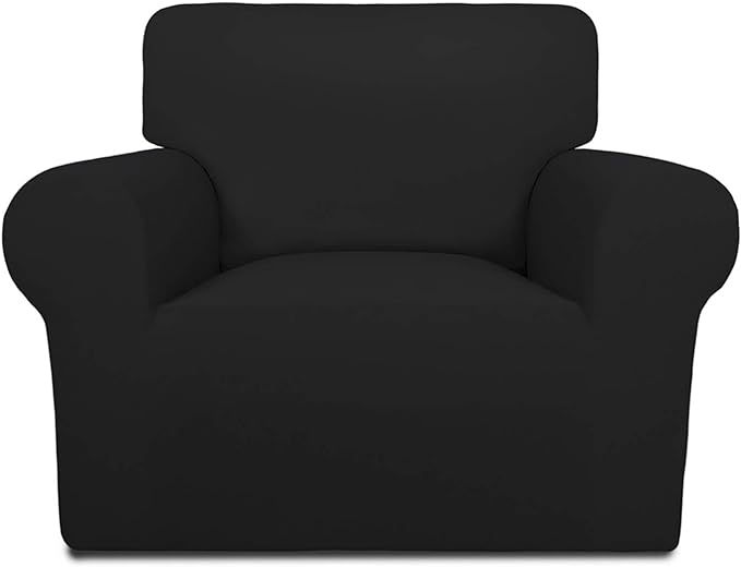 PureFit Super Stretch Chair Sofa Slipcover – Spandex Non Slip Soft Couch Sofa Cover, Washable Furniture Protector with Non Skid Foam and Elastic Bottom for Kids, Pets （Chair, Black）