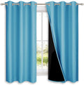 NICETOWN 100% Blackout Short Curtains with Black Liners, 2 Panels, 37" W by 50" L, Teal Blue, Solid Thermal Insulated Full Blackout 2-Layer Lined Drapes, Energy Efficiency Window Draperies for Bedroom