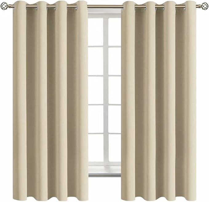 BGment Room Darkening Curtains 63 Inches Long - Grommet Thermal Insulated Drapes Window Treatment Curtains for Bedroom, 2 Panels, 52 x 63 Inch, Beige
