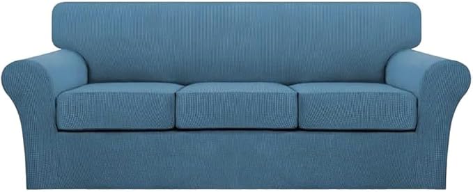 Turquoize 4 Piece Sofa Covers for 3 Cushion Couch Sofa Slipcover Soft Couch Cover for Dogs Washable Furniture Cover with 3 Individual Large Cushion Covers Feature Fabric (Large Sofa, Dusty Blue)