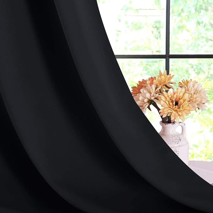 NICETOWN Blackout Draperies Window Curtain Panels, Autumn/Winter Thermal Insulated Solid Grommet Blackout Curtains/Drapes for Cafe (Set of 2, 60 inches by 84 inches, Black)