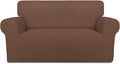 PureFit Super Stretch Sofa Slipcover – Spandex Non Slip Soft Couch Sofa Cover, Washable Furniture Protector with Non Skid Foam and Elastic Bottom for Kids, Pets （Loveseat, Brown）