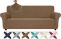 ZNSAYOTX Super Stretch Sofa Cover (72"-92"), New Striped Sofa Covers Fitted Slipcovers with Elastic Bottom, Dog Cat Pets Proof Spandex Washable Fabric Comfortable & Durable (Light Coffee, Sofa)