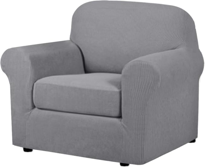 H.VERSAILTEX 2-Pieces Armchair Cover Chair Slipcovers with Arms Furniture Protector Cover Fit Armchair Width Up to 47 Inch, Jacquard Spandex Couch Covers Armchair Slipcover - Dove, Chair