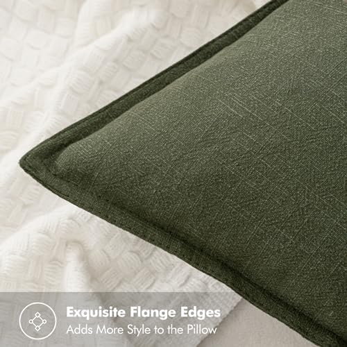 MIULEE Neutral Green/Brown Linen Pillow Covers Pack of 4 Decorative Natural Solid Throw Pillow Covers Soft Accent Boho Farmhouse Couch Pillowcases Spring Decors for Living Room Bed Sofa 20x20 Inch