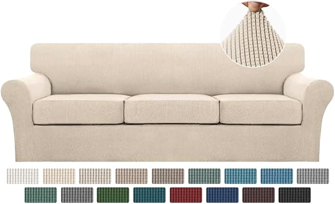 Turquoize 4 Piece Sofa Covers For 3 Cushion Couch Sofa Slipcover Soft Couch Cover For Dogs-Washable Sofa Furniture Covers With 3 Individual Large Cushion Covers Feature Fabric (XL Sofa,Biscotti Beige)