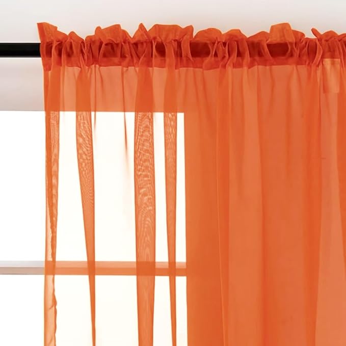 SpaceDresser Sheer Voile Window Treatment Rod Pocket Curtain Panels for Kitchen Bedroom Living Room Drapes Sunlight Filtering Privacy Semi Home Decor Assorted (Burnt Orange, 52 W x 108 L)