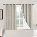H.VERSAILTEX Linen Blackout Curtains 45 Inches Long 100% Absolutely Blackout Thermal Insulated Textured Linen Look Curtain Draperies Anti-Rust Grommet, Energy Saving with White Liner, 2 Panels, Stone