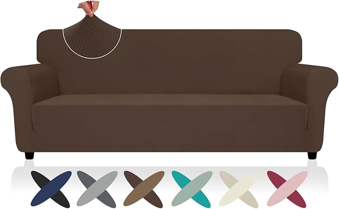 ZNSAYOTX Oversized Super Stretch Couch Cover (92"-115"), New Striped Sofa Covers Comfortable & Durable, Dog Cat Pets Friendly Extra Large Spandex Sofa Slipcovers (Coffee, XL Sofa)