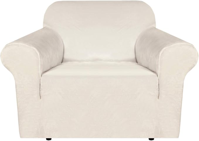 H.VERSAILTEX Stretch Velvet Armchair Cover Couch Covers 1 Cushion Chair Slipcover for Living Room Furniture Cover Crafted from Thick Comfy Rich Velour (Chair 31"-49", Ivory)