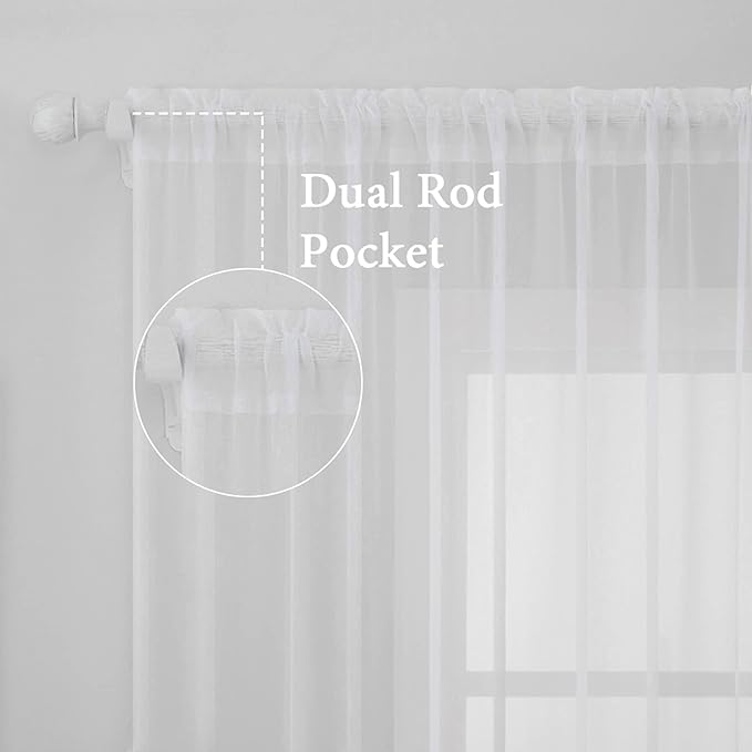 MIULEE White Window Sheer Curtains for Bedroom Living Room Solid Elegant Net Drapes 2 Panels Width 38 x Length 72 Inches