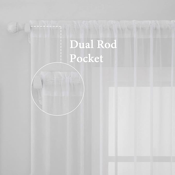 MIULEE 2 Panels Solid Color White Sheer Window Curtains Elegant Window Voile Panels/Drapes/Treatment for Bedroom Living Room (54 X 63 Inches White)