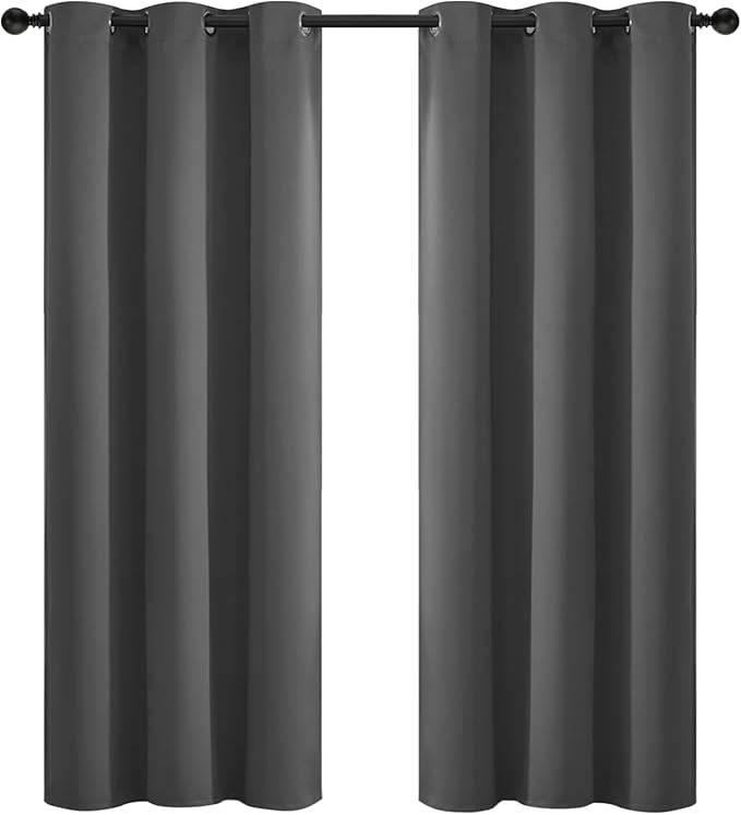 Yakamok Blackout Curtains for Bedroom, Thermal Insulated Room Darkening Curtains, Light Blocking Blackout Drapes for Living Room- 2 Panels,42x72 Inch, Charcoal Grey