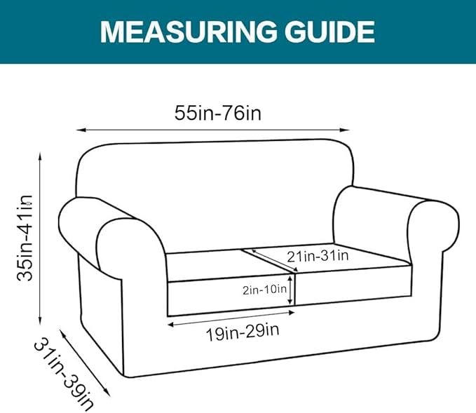 Turquoize 3 Piece Sofa Covers for 2 Cushion Couch Sofa Slipcover Soft Couch Cover for Dogs-Washable Sofa Furniture Cover with 2 Individual Cushion Covers, Thick Jacquard Fabric (Loveseat, Cream)