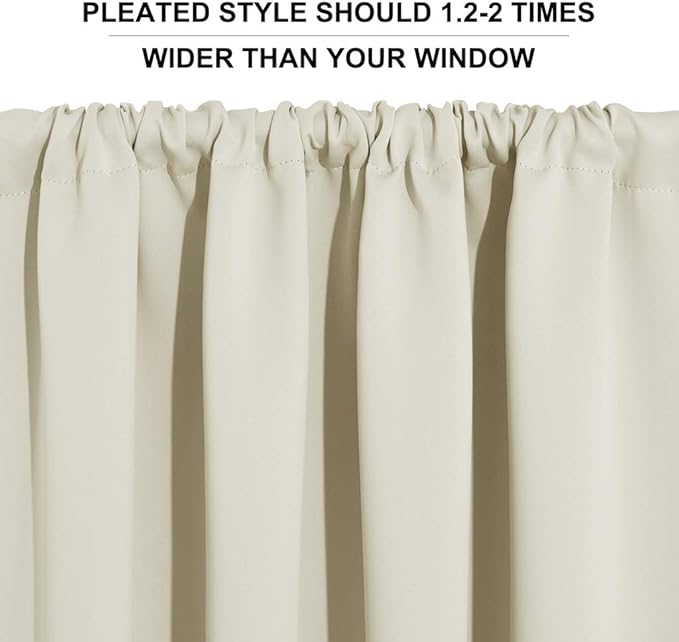 RYB HOME Privacy Bathroom Window Curtains, Short Thermal Insulated Heat Blocking Privacy Rod Pocket Half Window Curtain Tiers for Nursery Bedroom, Width 42 by Length 30, Beige, 2 Panels
