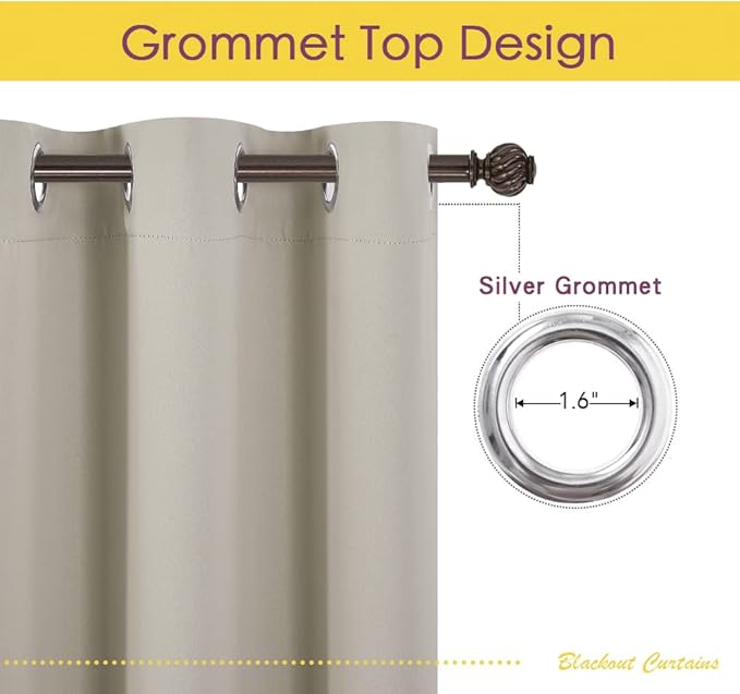 NICETOWN Natural Blackout Curtains Panels for Bedroom, 2 Panels, 52 x 92 Inch, 3 Pass Microfiber Noise Reducing Thermal Insulated Solid Ring Top Blackout Window Drapes