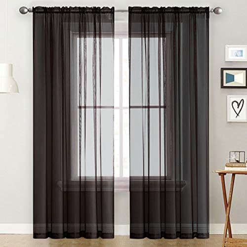 SpaceDresser Basic Rod Pocket Sheer Voile Window Curtain Panels White 1 Pair 2 Panels 60 Width 96 Inch Long for Kitchen Bedroom Children Living Room Yard(Black,60 W x 96 L)