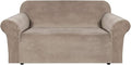 H.VERSAILTEX Stretch Velvet Loveseat Covers for 2 Cushion Couch Covers for Living Room Sofa Covers Slipcovers with Non Slip Straps Bottom, Ultra Thick Comfy Velour (Width 58"-72", Taupe)