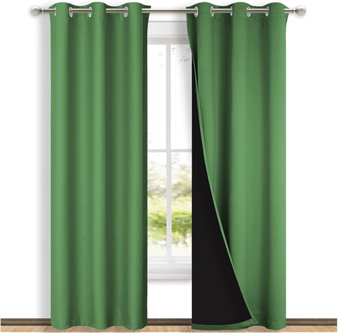 NICETOWN Forest Green Full Shade Curtain Panels, Pair of Thermal Insulated & Energy Efficiency Blackout Drapes for Living Room, Lined Silky Performance Window Dressing (37" Wide x 84" Long, Gray)
