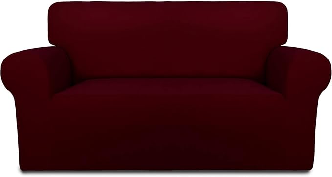 PureFit Super Stretch Sofa Slipcover – Spandex Non Slip Soft Couch Sofa Cover, Washable Furniture Protector with Non Skid Foam and Elastic Bottom for Kids, Pets （Loveseat, Wine）