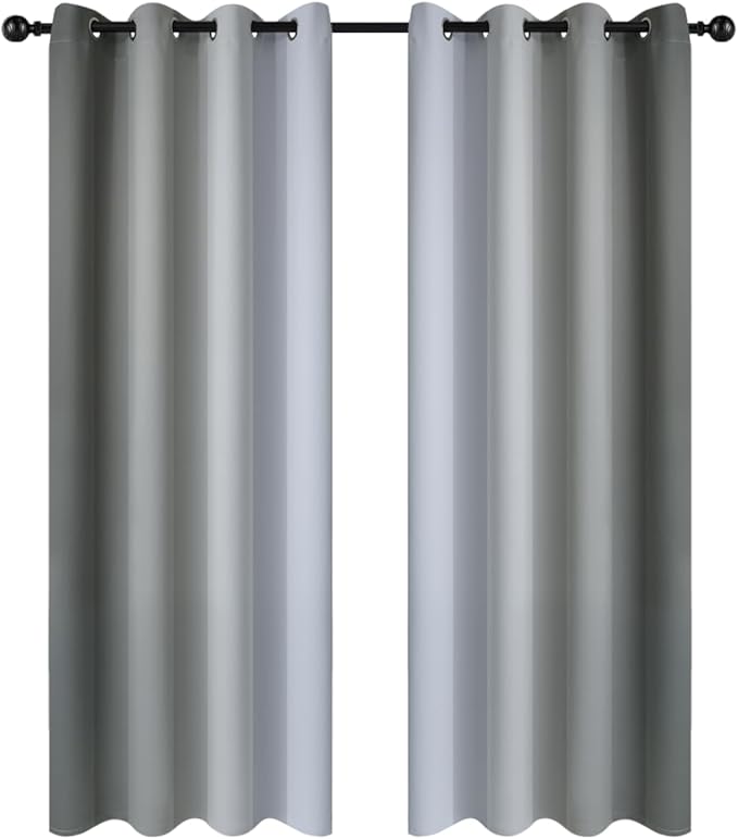 Yakamok Gray and Greyish White Thermal Insulated Grommet Light Blocking Window Drapes,Room Darkening Gradient Color Ombre Curtains for Bedroom (52W x 72L / 2 Panels, One Pair)
