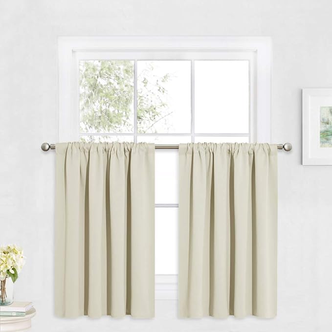 RYB HOME Cafe Curtains 24 inch Length, RV Curtains for Camper Windows, Mini Short Small Insulating Light UV Heat Blocking Privacy Half Window Tiers, Width 42 by Length 24, Beige, 2 Panels