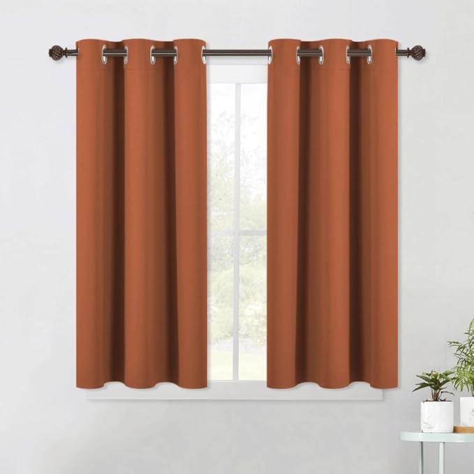 NICETOWN Burnt Orange Modern Blackout Curtains for Small Window, Thermal Insulated and Privacy Room Darkening Drape Panels for Boy's Guest Room Door Short Window (2 Panels, W42 x L45 -Inch)