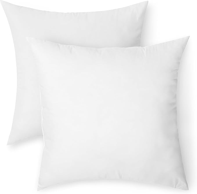 Amazon Basics Square Hypoallergenic Pillow Insert, Down Alternative Fiberfill, Sofa Bed Couch Decorative Stuffer, 18", 2-Pack