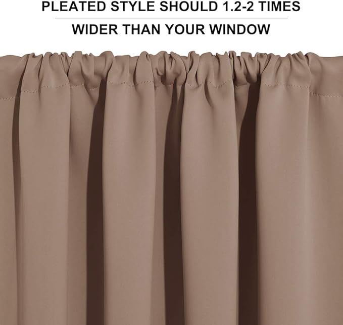 RYB HOME Blackout Curtains for Bedroom Living Room 63 inches Long, Thermal Insulated Privacy Rod Pocket Drapes for Nursery Office Home Theater, Width 34 by Length 63, Mocha, 2 Panels