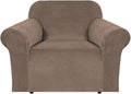 H.VERSAILTEX Stretch Velvet Armchair Cover Couch Covers 1 Cushion Chair Slipcover for Living Room Furniture Cover Crafted from Thick Comfy Rich Velour (Chair 31"-49", Coco Mocha)