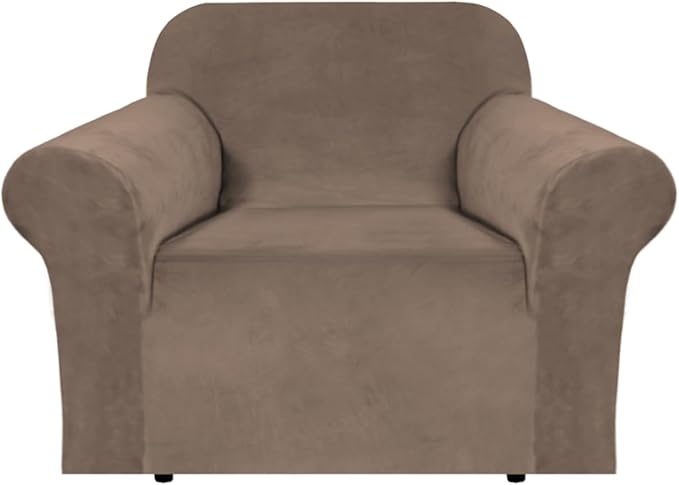 H.VERSAILTEX Stretch Velvet Armchair Cover Couch Covers 1 Cushion Chair Slipcover for Living Room Furniture Cover Crafted from Thick Comfy Rich Velour (Chair 31"-49", Coco Mocha)