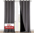 NICETOWN 100% Blackout Blinds, Set of 2, 52 inches x 120 inches, Laundry Room Decor Window Treatment Curtains for Large Patio Sliding Door, Thermal Insulated Grey Curtains for Bedroom