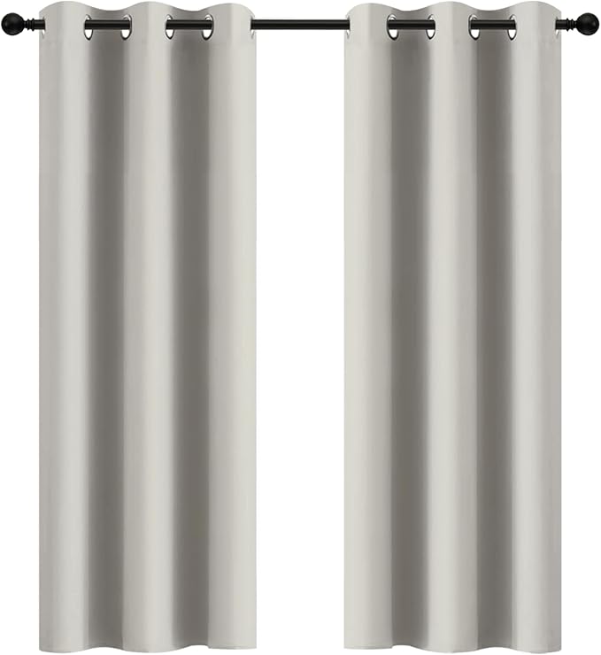 Yakamok Room Darkening Blackout Curtains Thermal Insulated Grommet Curtain Panels for Bedroom, 42W x 72L, Light Beige, 2 Panels