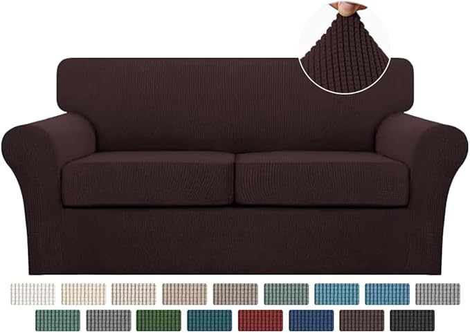 Turquoize 3 Piece Sofa Covers For 2 Cushion Couch Sofa Slipcover Soft Couch Cover For Dogs-Washable Sofa Furniture Covers With 2 Individual Cushion Covers, Feature Thick Fabric (2 Cushion Sofa, Brown)