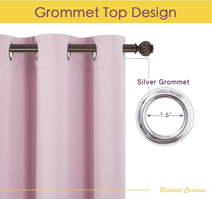 NICETOWN Blackout Curtains & Drapes for Bedroom, Baby Pink, W34 x L40, Set of 2, Triple Weave Grommet Top Thermal Insulated Light Blocking Panels for Bathroom/Living Room