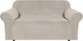 H.VERSAILTEX Stretch Velvet Loveseat Covers for 2 Cushion Couch Covers for Living Room Sofa Covers Slipcovers with Non Slip Straps Bottom, Ultra Thick Comfy Velour (Width 58"-72", French Oak)