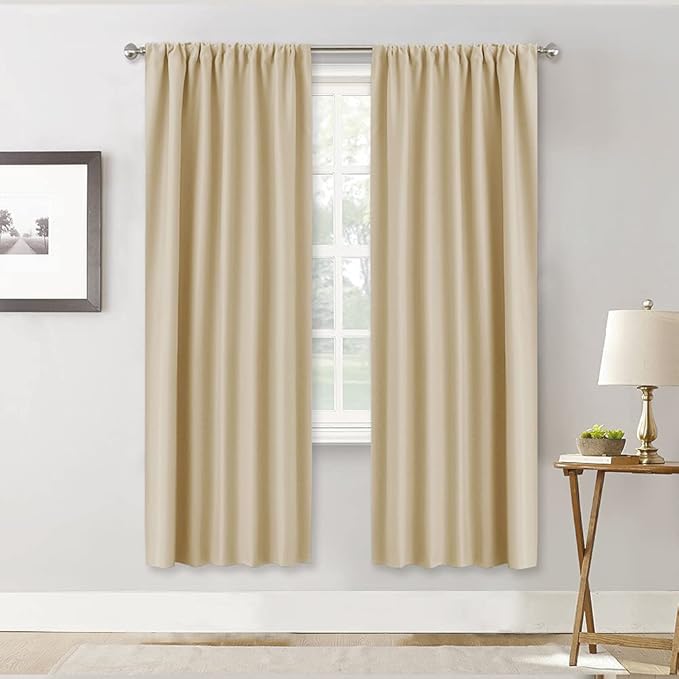 RYB HOME Curtains for Bedroom Living Room 72 inches Long, Thermal Insulated Privacy Rod Pocket Drapes for Nursery Office Home Theater, Width 34 by Length 72, Biscotti Beige, 2 Panels
